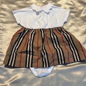Burberry onesie dress white top striped Burberry print bottom